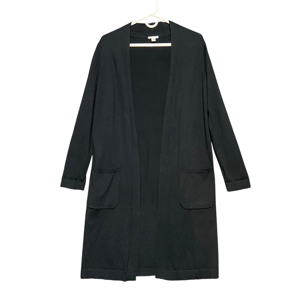 j. Jill Black Open Front Long Sleeve Cardigan Sweater Duster S Pockets Longline